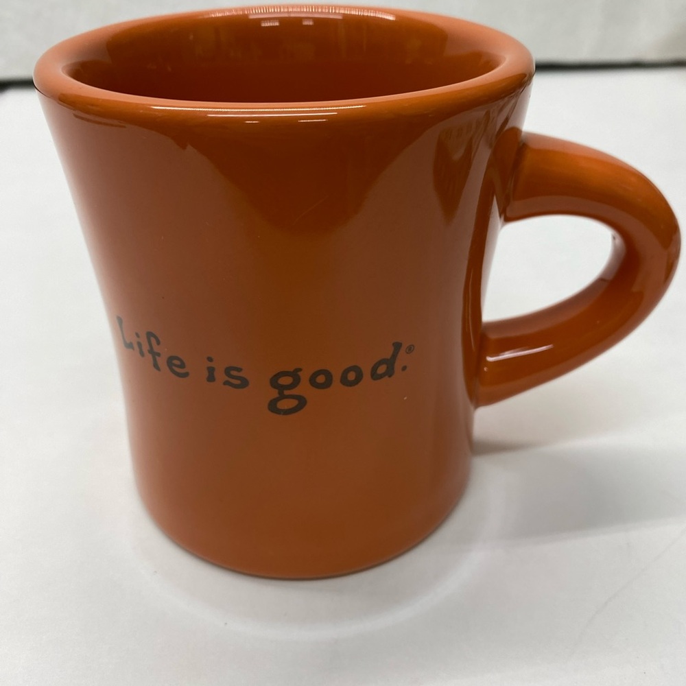 Life is Good Orange Diner Mug Cup Coffee Tea Collectible Good Home Cheerful